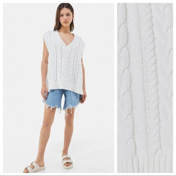 Zara Jackets & Blazers - NWT. Bershka White Oversize Cable-Knit Vest. Size M-L.